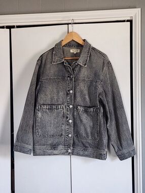 Madewell Washed Black Denim Jacket with Patch Pockets